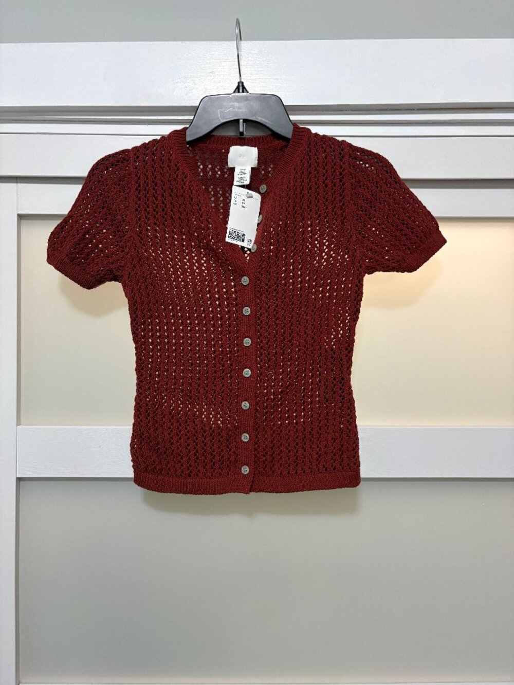 H&M Ladies Crochet S/S sz XS Burnet Orange Fall Top NWT NEW